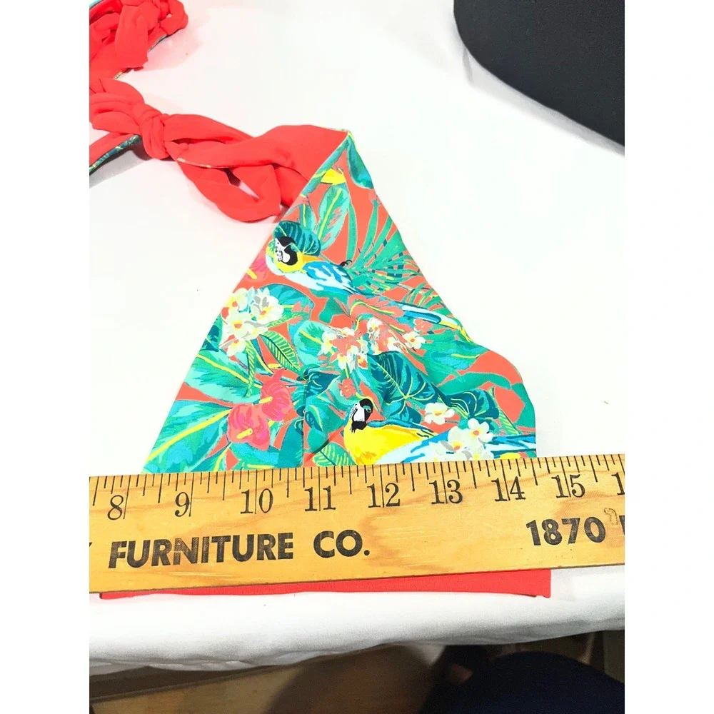 Women‎ Tropical Parrot Print Halter Bikini S Orange Side Tie 2 Piece Reversible